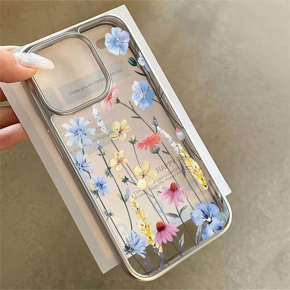 Blumen-Handyhülle für iPhone 17 15 13 14 16 11 12 Pro Max Plus 16 17 XR XS Hüllen Transparent Silberbeschichtet Luxus-Schutzhülle – Detail 9
