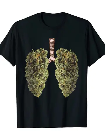 Cotton Casual Graphic Tee - Men's Short Sleeve Crew Neck T-Shirt - Fun Weed Lung Print for Stylish Attire, Casual Crew Neck Short Sleeve Tee, 100% Cotton Fabric, Slight Stretch, Summer Fashion Top, Regular Fit