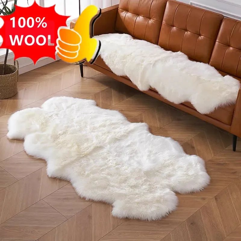 

Natural White Sheepskin Floor Mats Real Lamb 100% Wool Rug Winter Animal Fur Hair Carpet