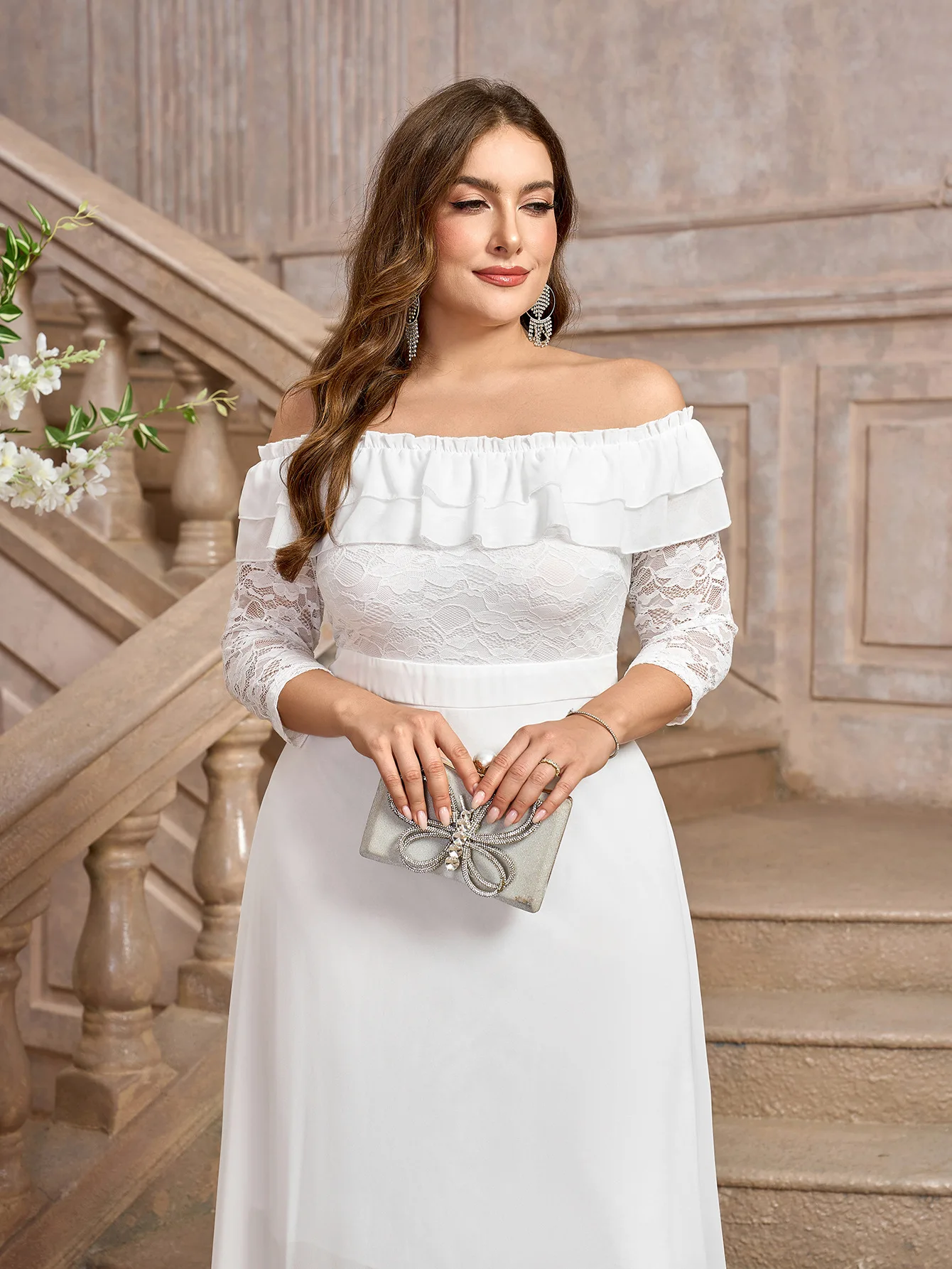 A-Line Eleganckie suknie ślubne Plus Size 3/4 rękawy Tiulowa długa suknia ślubna Suknie Koronkowa aplikacja 2025 Nowość Vestidos de Novia Boda