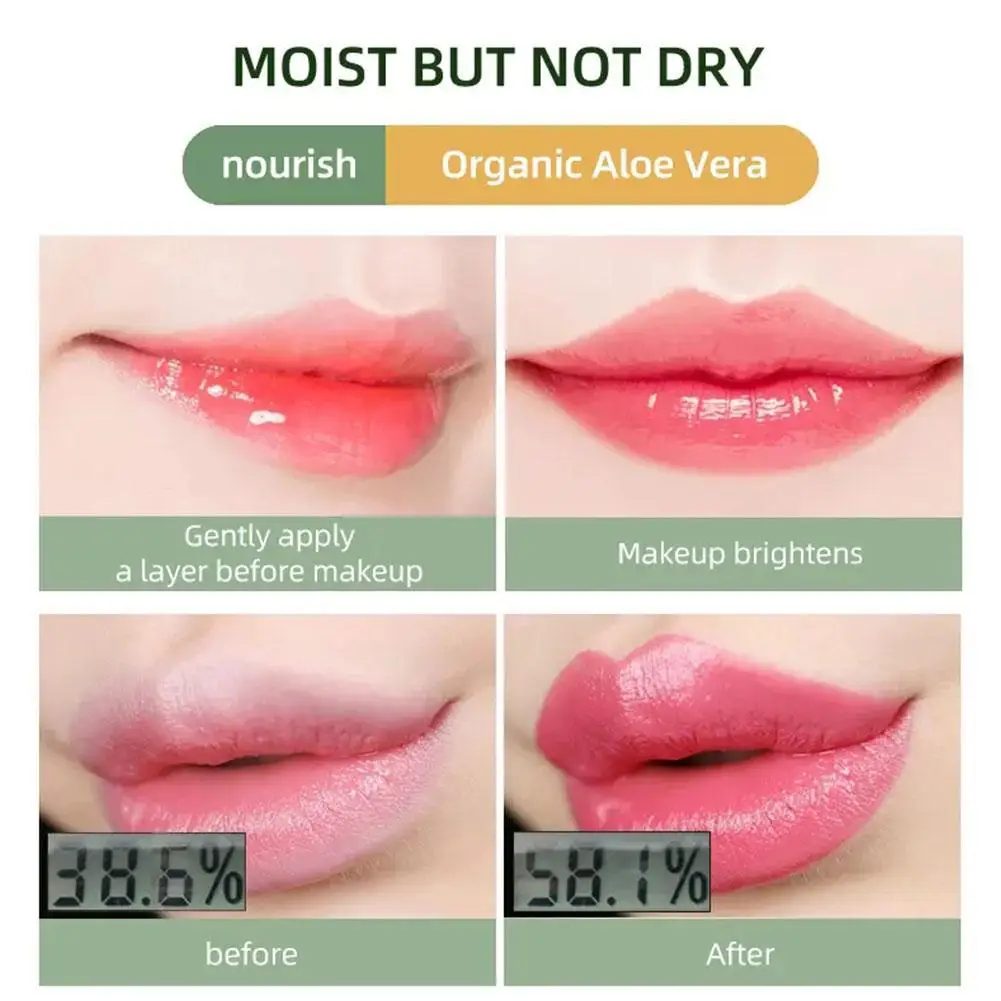 Aloe vera bálsamo labial, mudança de cor, natural, hidratante, duradoura, linhas finas, nutritivo, cuidado, b6z7