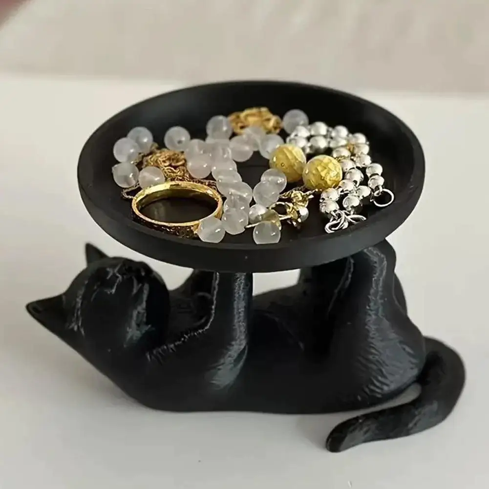 3D Printed Cat Shaped Jewelry Organizer Tray for Keys Earrings Cute Feline Design Desktop Home Decoration Accessories Fairy