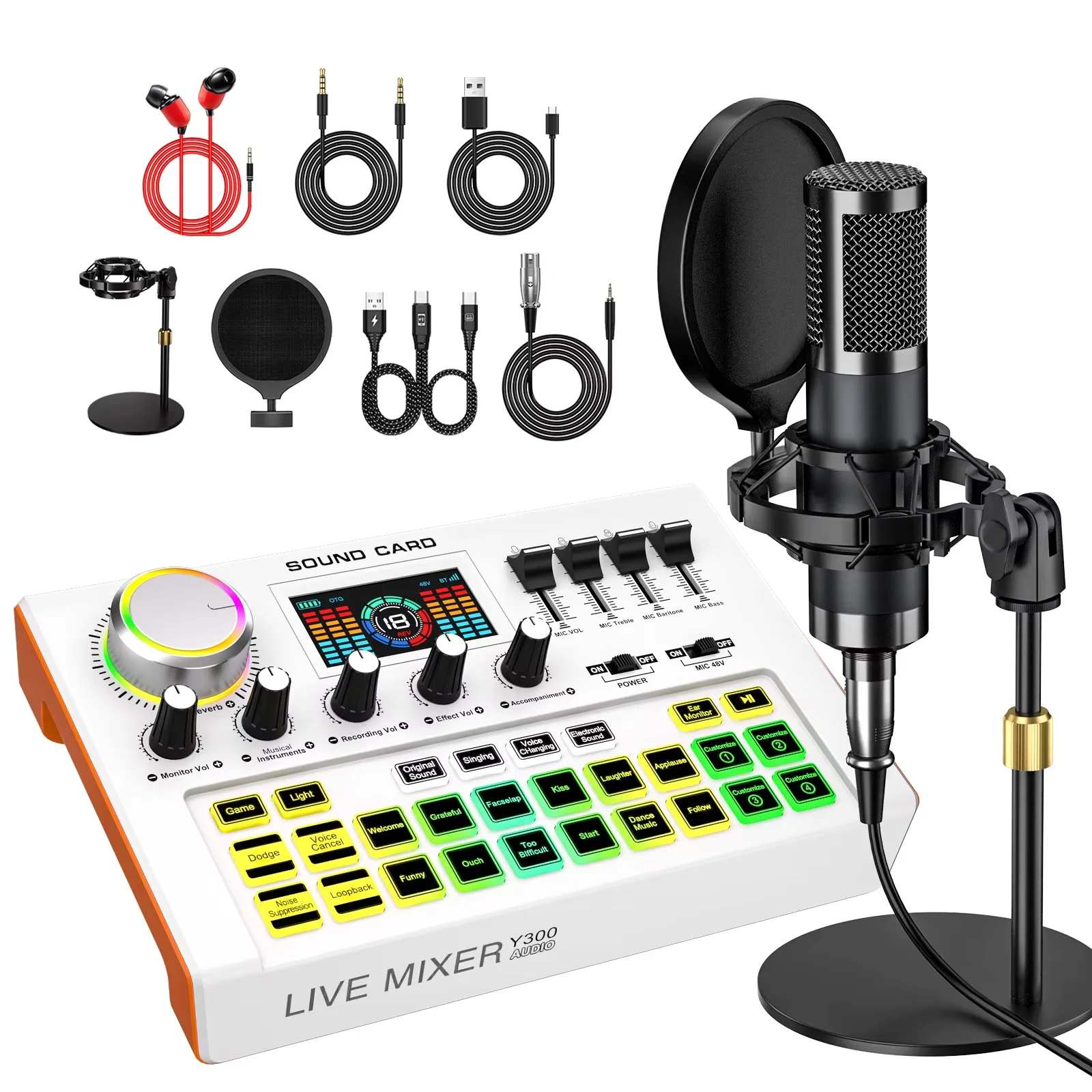 Tenlamp Y300 P15B Podcast Microphone and Mixer Bundle