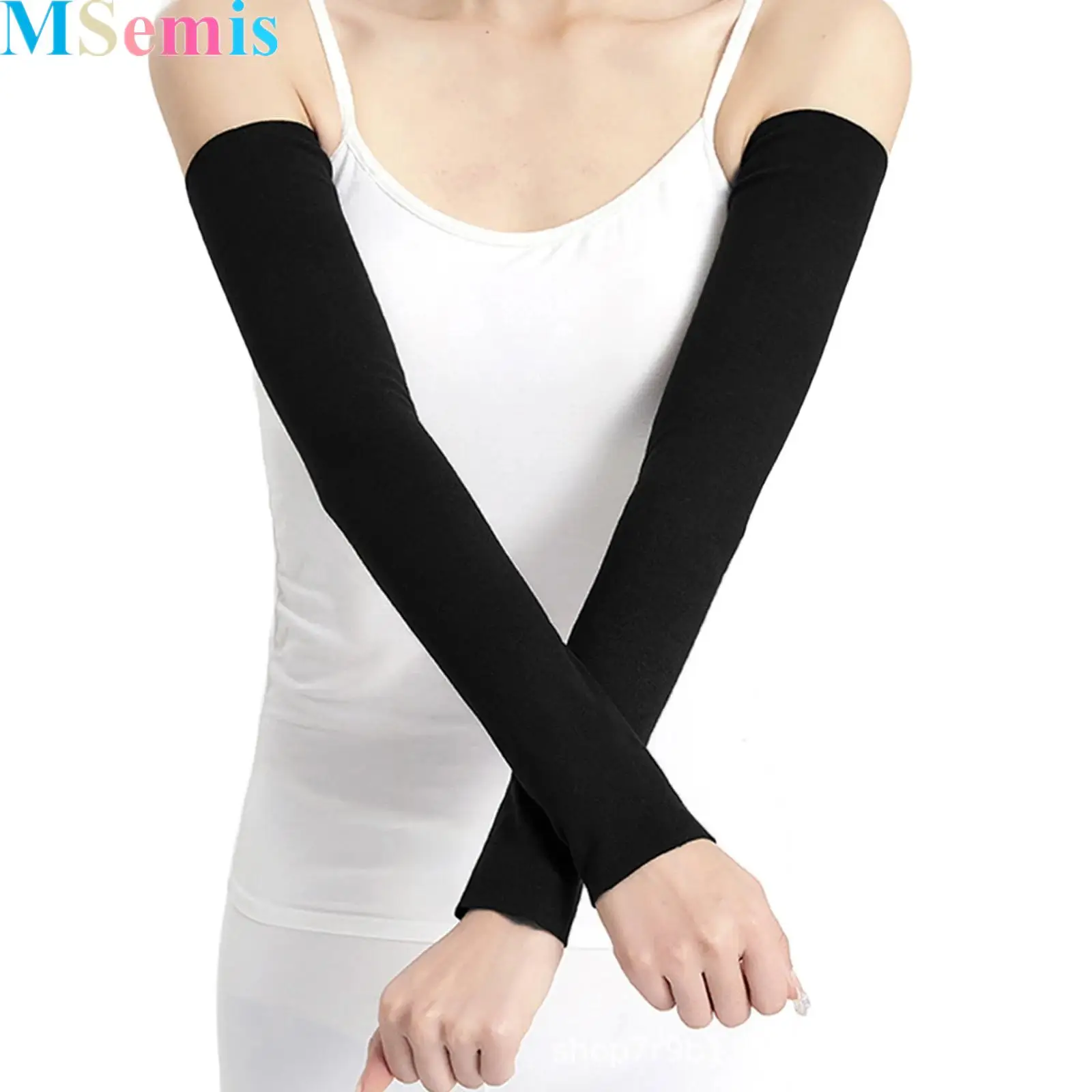 1 Pair Warm Arm Warmers Thick Velvet Lined Over Elbow Long Soft Solid Color Sports Arm Guard Cover False Sleeve for Adults