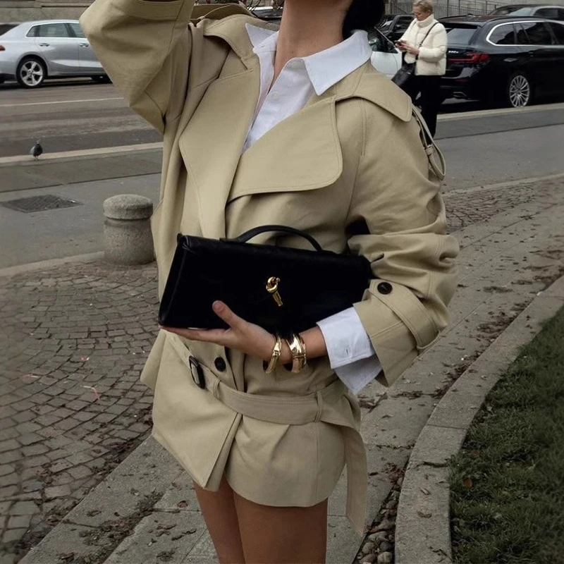 Street Fashion and Leisure Solid Color Short Trench Coat Commuter Wind 2025 Spring Women's Coat