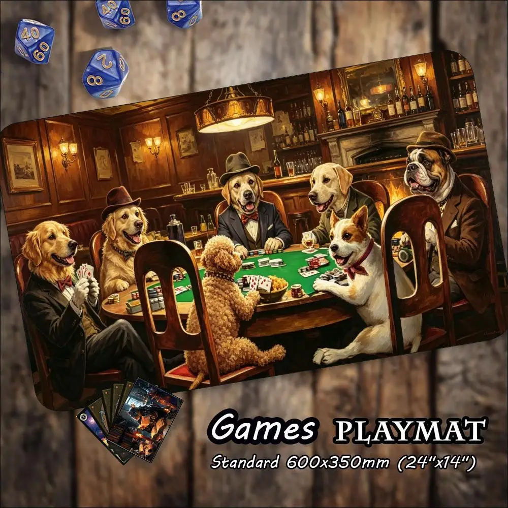 Large Extended TCG Gaming Mat Dog Poker Casino Oversized Table Mat HD Print Non-Slip Rubber Base Vivid Colors Casino Dog Gang
