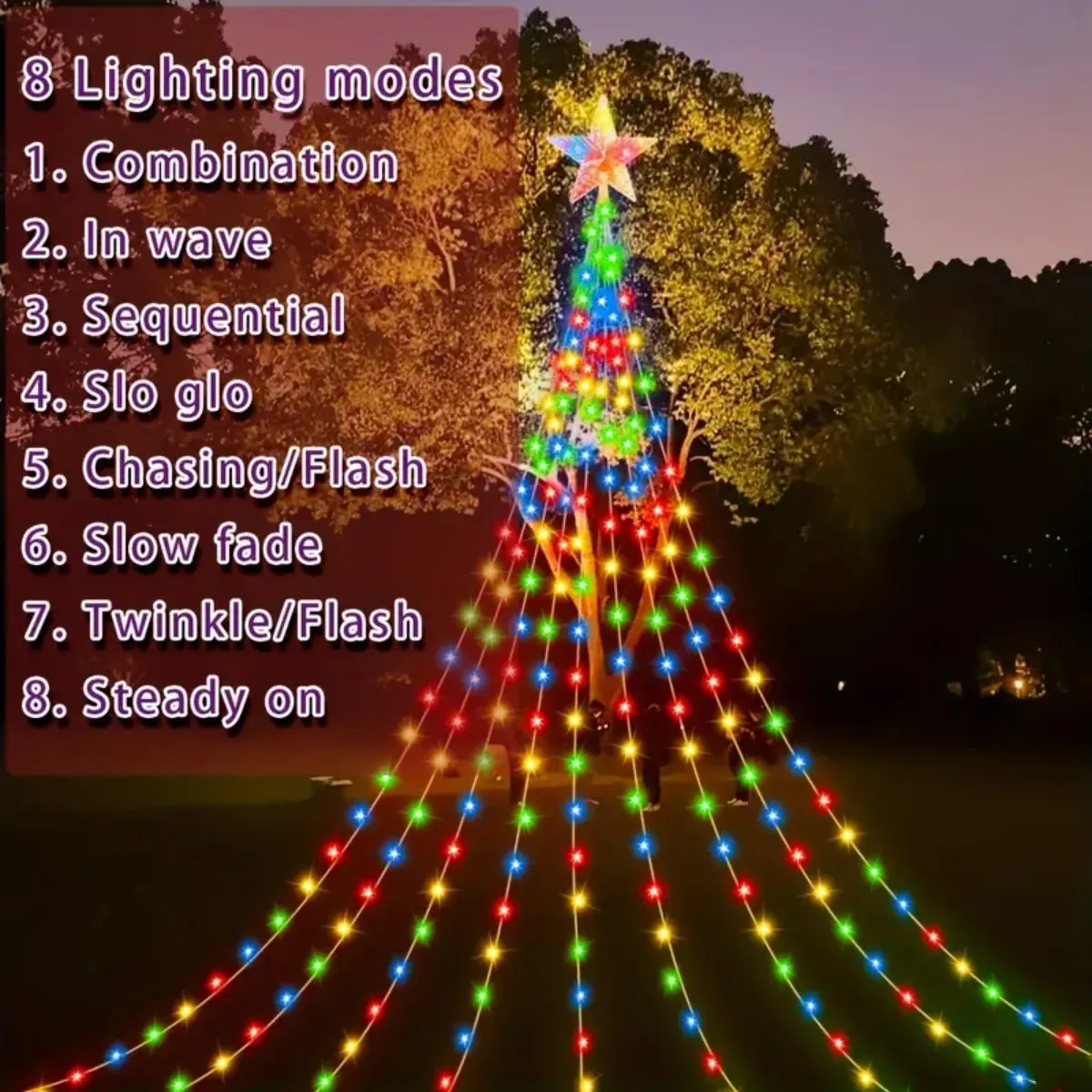 1pc 198 LED Star Waterfall Christmas Lights Solar Powered Fairy Lamp With 8 Lighting Modes Suitable For Home Outdoor Decoration