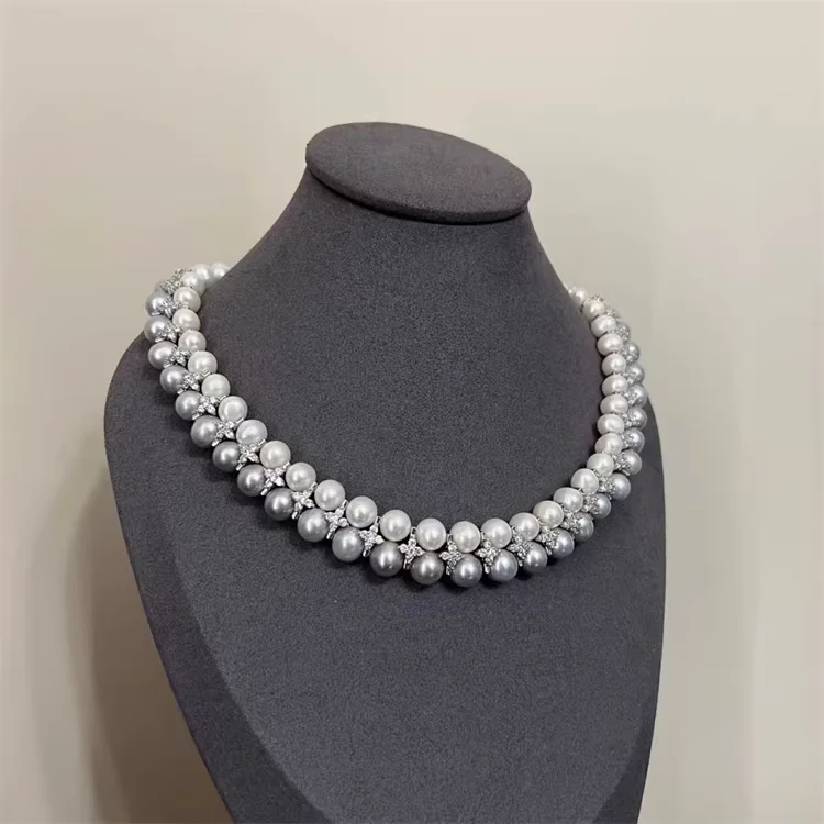

18“ Natural 8-9mm White/Gray Pearl Necklace Fashion short clavicle Necklace
