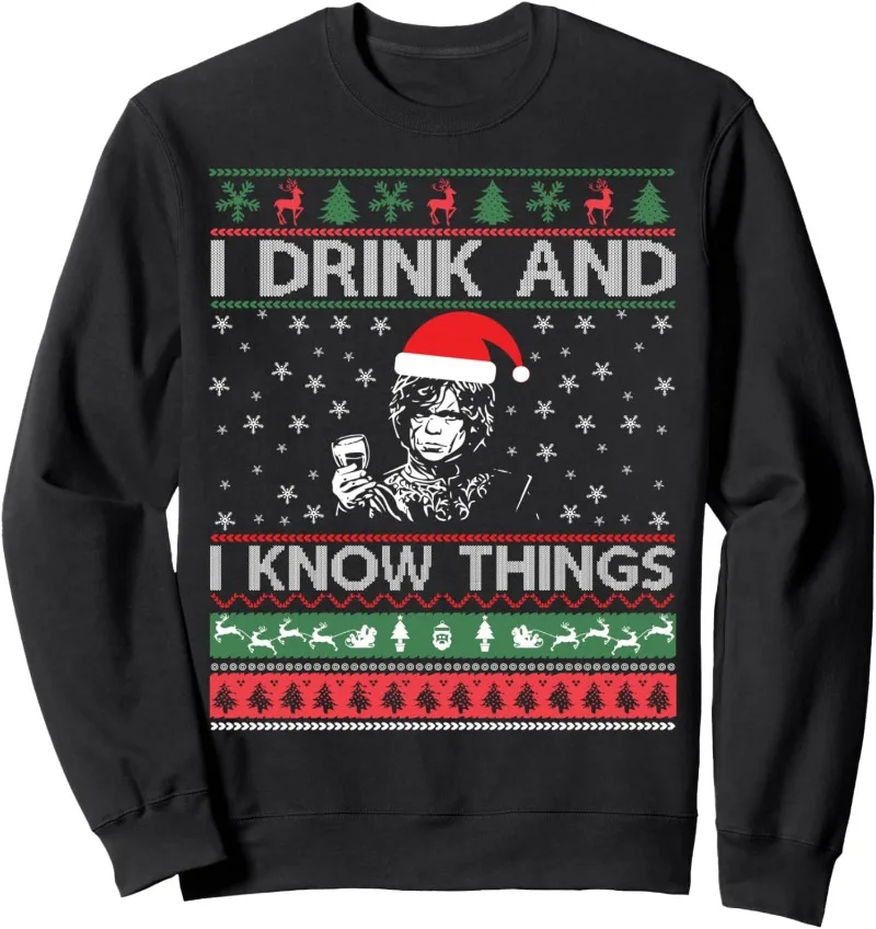 

Ugly Sweater I Drink and I Know Things Funny Sweatshirt John Faith Christian Jesu Religious Hoodie Christmas Snowman Sweater