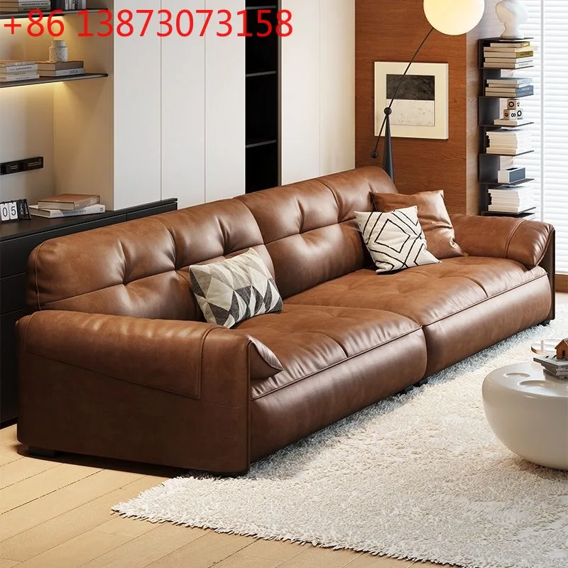 

Кожаный диван, легкий роскошный масляный воск, первый слой, диван из воловьей кожи, итальянский минималистичный прямой ряд, диван из воловьей кожи в стиле ретро