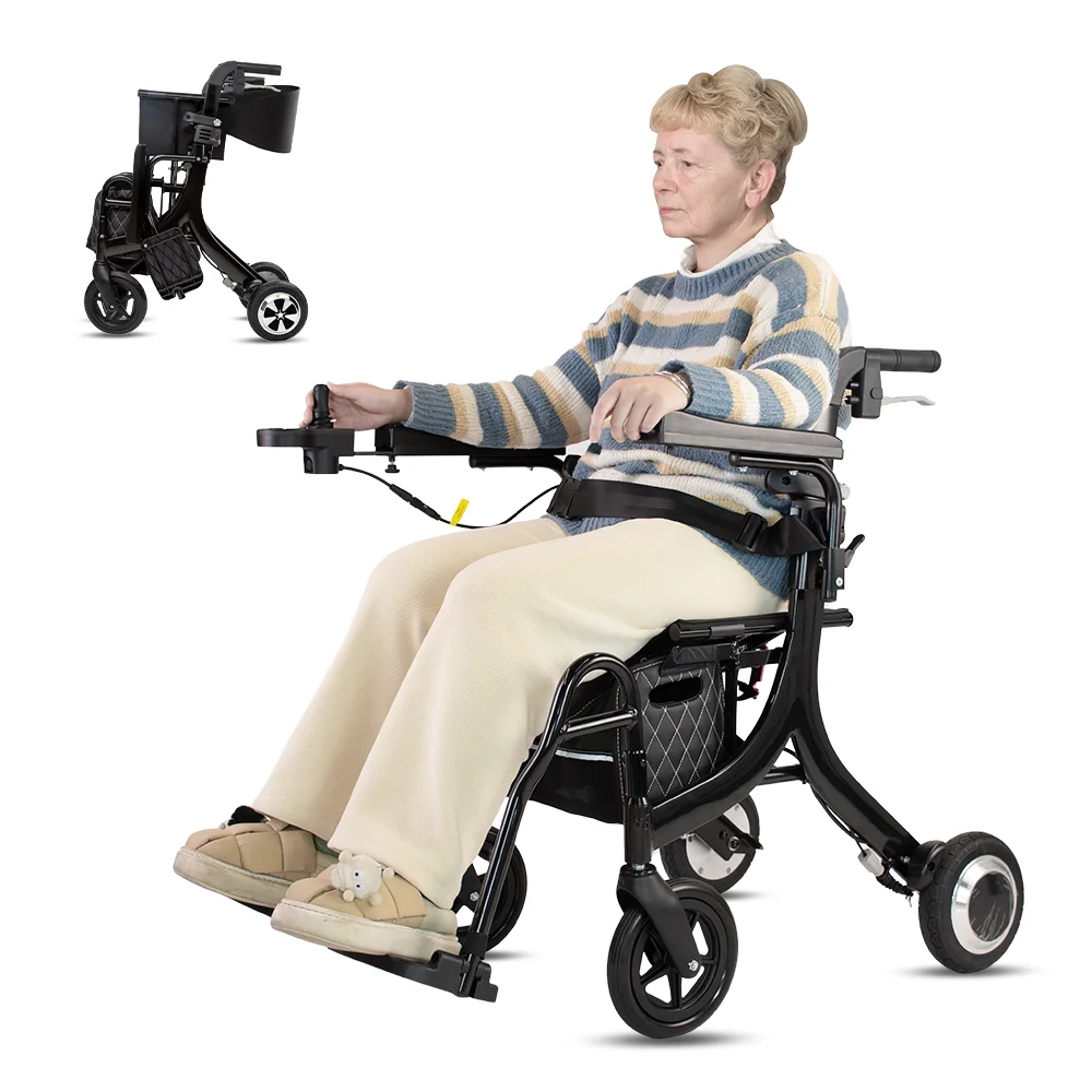 2024 New Style Adult Portable Transfer Chair Rolling Foldable Electric Rollator Walker with Seat