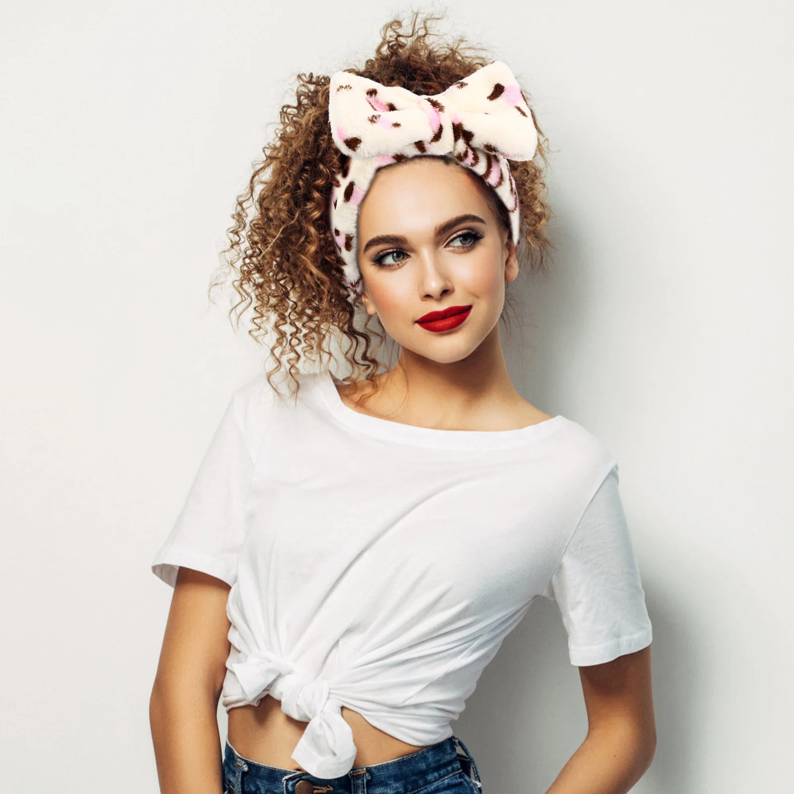 

6Pcs Leopard Print Bowknot Headband Hair Bands Makeup Face Wash Spa Facial Care Accessories for Women Spa Headband