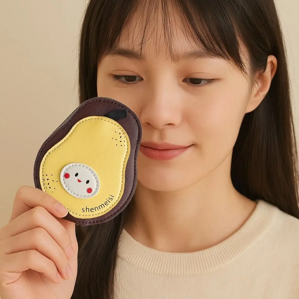 

Korean Style PU Leather Card Case Cartoon Pear Shape Large Capacity ID Card Holder Coin Purse Zipper Closure