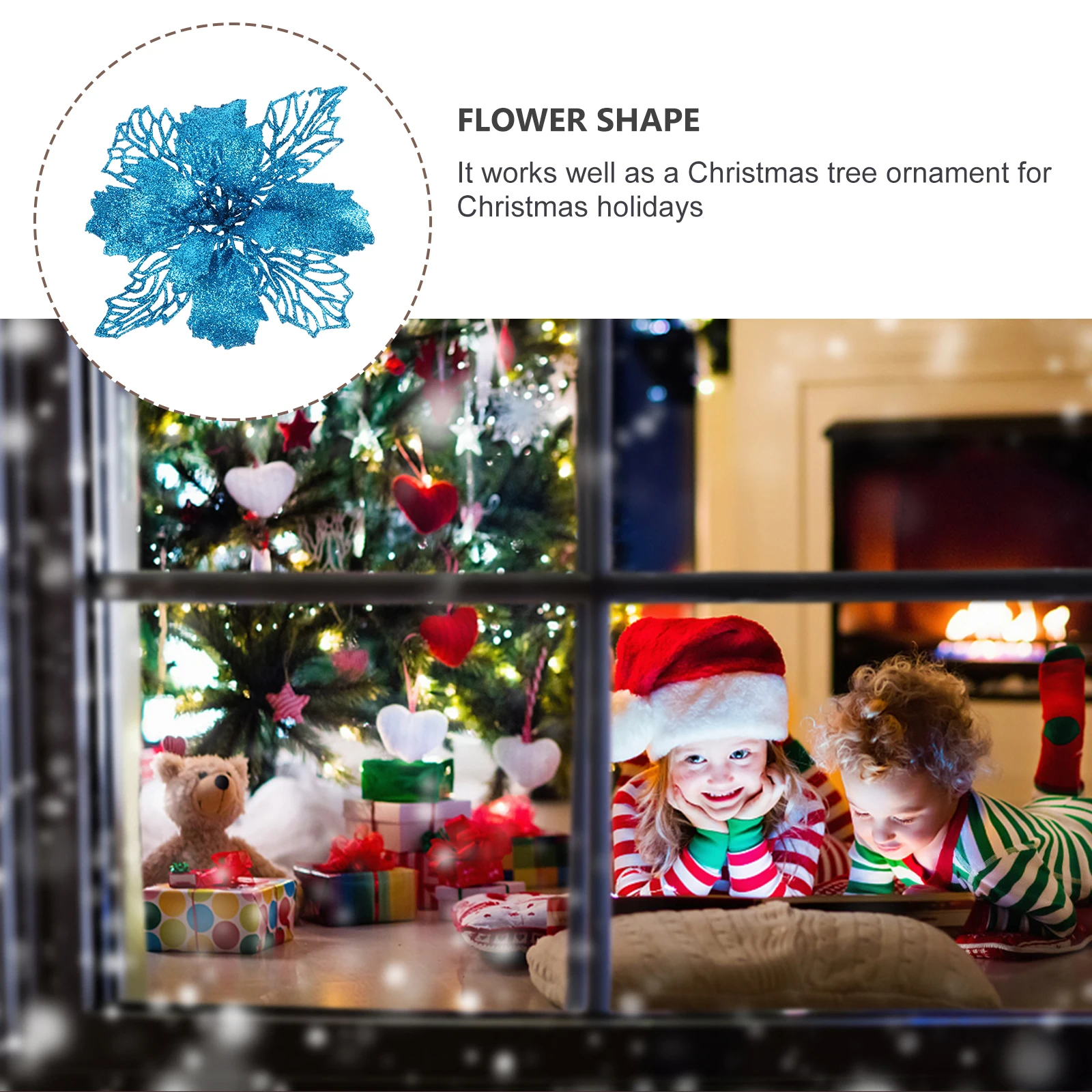 

12 Sparkling Poinsettia Flowers Artificial Christmas Tree nament Flash Blue Decor Simulated Holiday Pendant