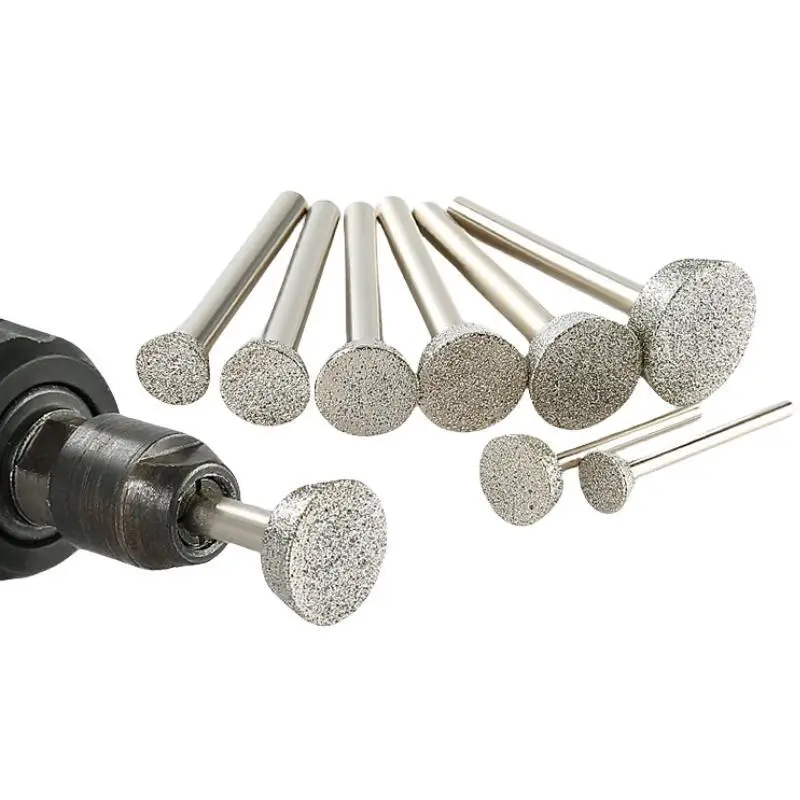 電気メッキダイヤモンド面取り研削ヘッド、6、3mmシャンク、石彫刻、ストレート研削ロッド、大理石墓石彫刻ツール、5個