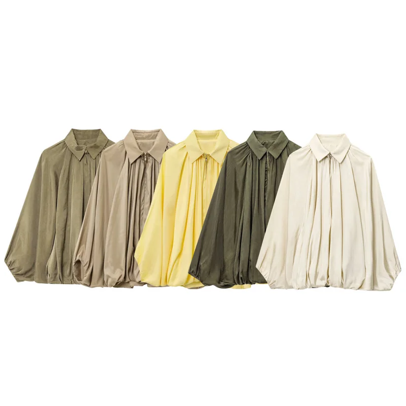 Wiosenno-letnia kurtka pilotka z bufkami, odzież wierzchnia w stylu retro, model Top 284404, damska, plus size, regularna długość, włókno poliestrowe.