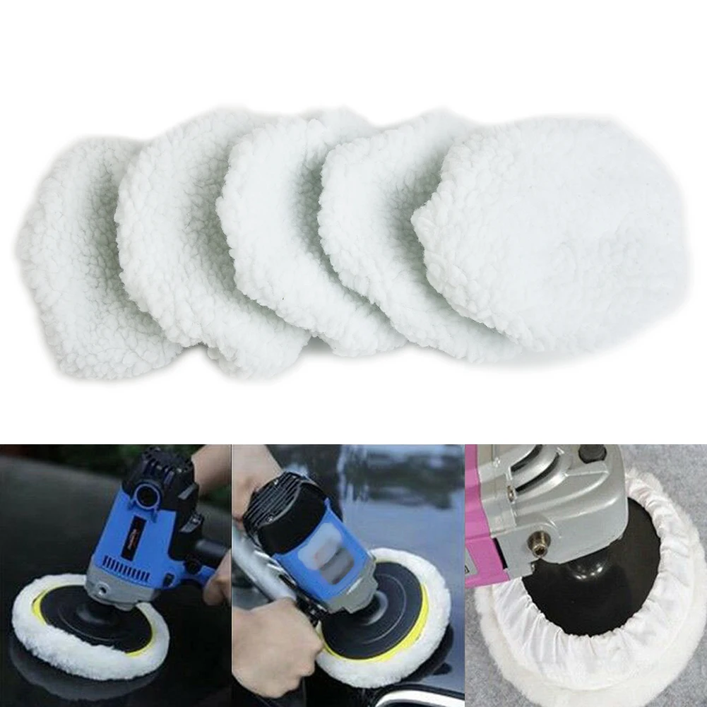 5 Pcs 5-6inch Polishing Bonnet Buffer Pads Set Soft Wool Pads For Boat Car Polish Buffer Drill Wheel Polishing Removes Scratches