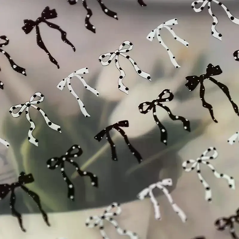 Sweet Bow Wave Point Nail Sticker Kawaii Long Ribbon Bowknot Self Adhesive Nail Art Stickers Reliefs Decoration Decals DIY 5D