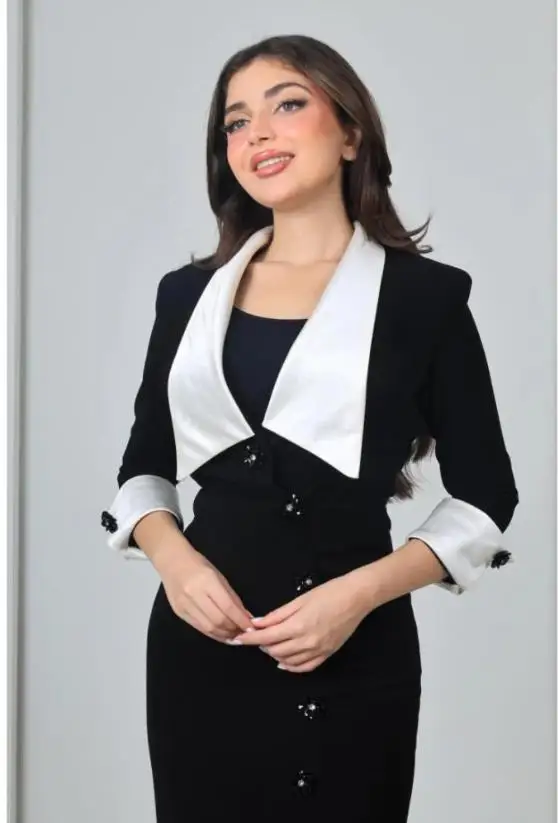 فستان سهرة مستقيم أنيق مخصص برقبة على شكل V 3/4 كم طويل ملابس رسمية بفتحة أمامية ملابس سهرة للولائم #4