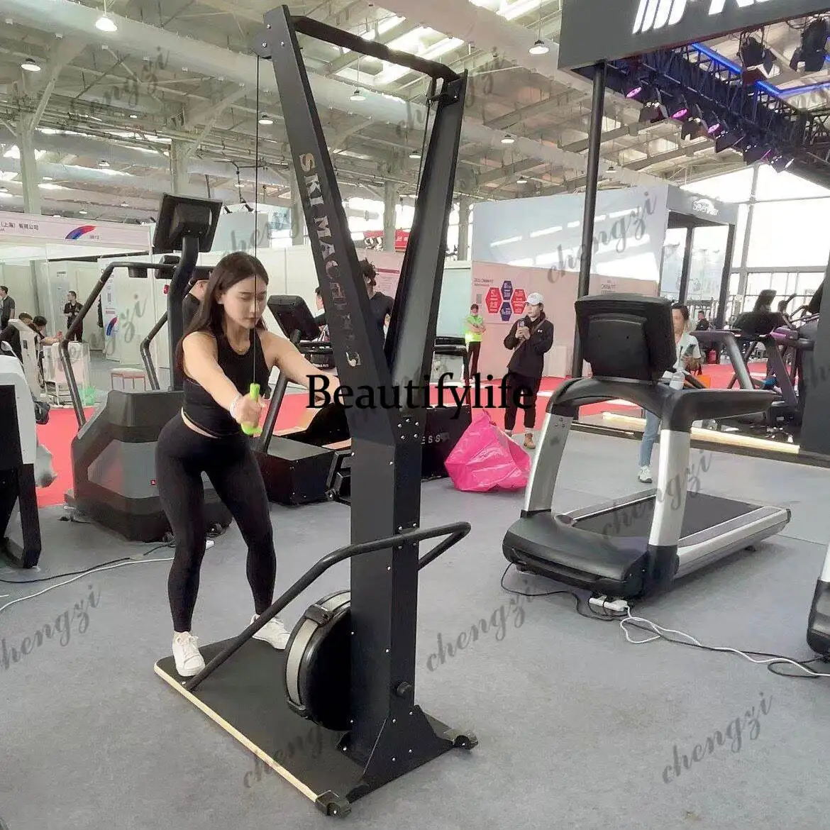 Commercial wind resistance ski indoor ski simulator aerobic fitness equipment double track design