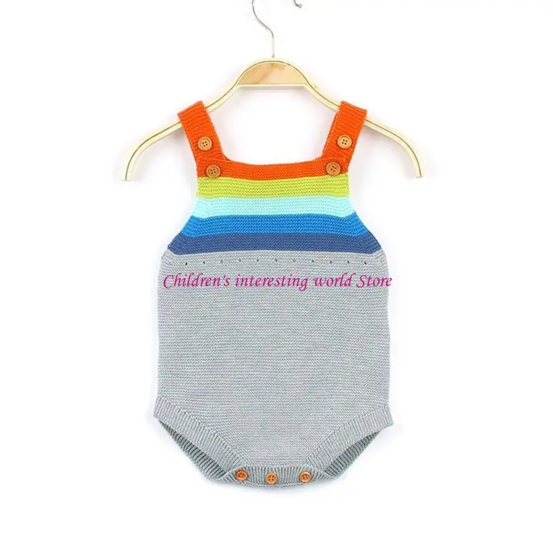Pasgeboren baby baby zomer mouwloze bodysuit gebreide regenboog gestreepte knop voor romper peuter voor tanktop ju 425F