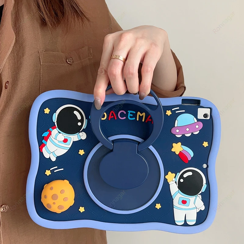 Cartoon Astronaut Case for iPad 6th / 5th Generation 9.7 inch 2018/2017 iPad Air 2 Case Rotating Kickstand Silicone Case Kids