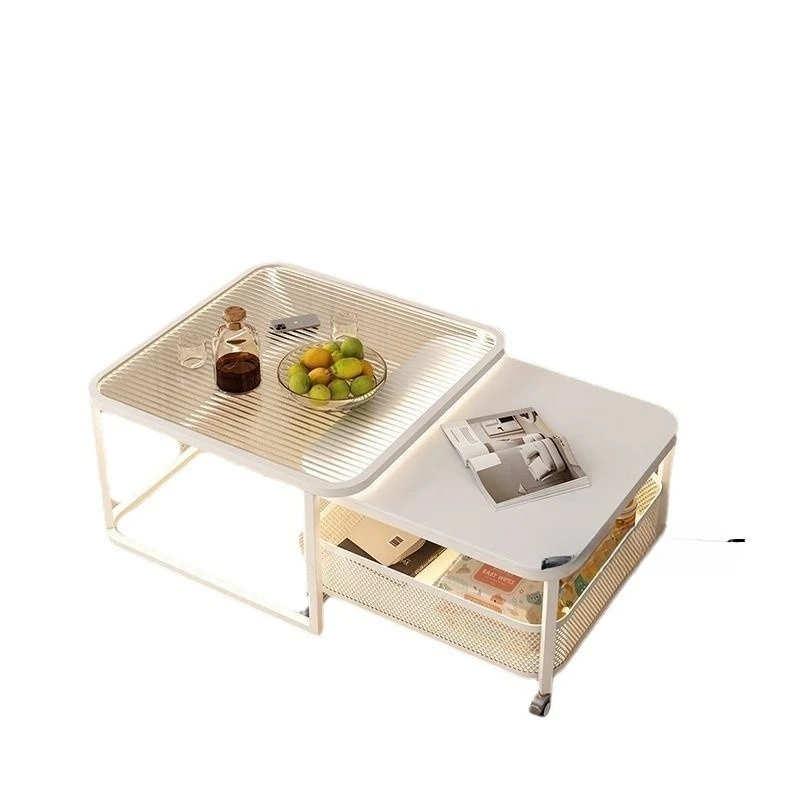 

Cream wind coffee table living room 2024 new high-end homestay home minimalist small apartment removable glass table