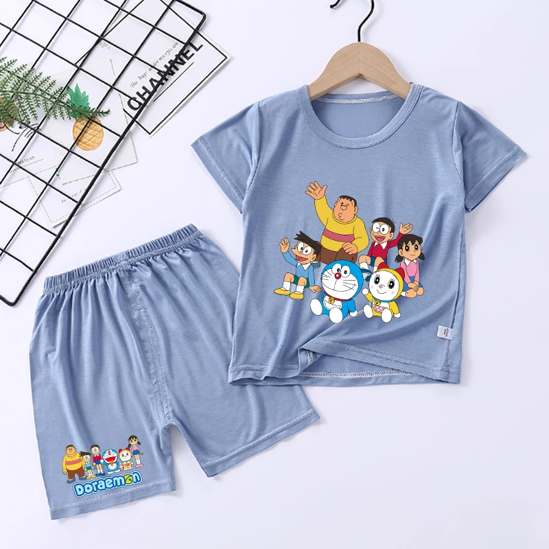 Doraemons Series Child Pajama Set Cartoon Print Home Clothing Summer Pyjamas Cute Kids Loungewear Kawaii Sleepwear Birthday Gift