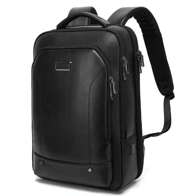 Mochila de couro genuíno para laptop, mochila escolar para homens, mochilas masculinas, bolsa de viagem casual, qualidade, 100%, 15,6"