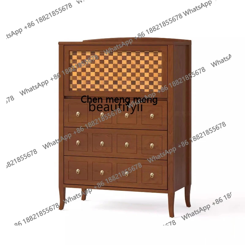 

French retro solid wood, Chinese medicine cabinet upturned door, bedroom, living room, locker, high cabinet, antique style H