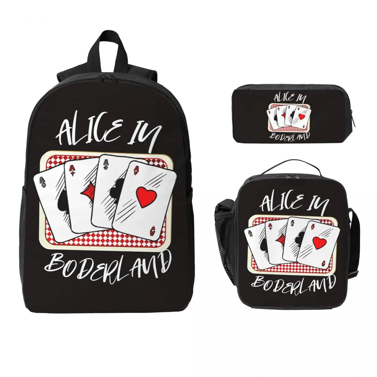 

ALICE IN BORDERLAND Backpack Boys Girls BookBag School Bag Laptop Shoulder Bags 3ps Insulated Lunch Bag Pencil Case