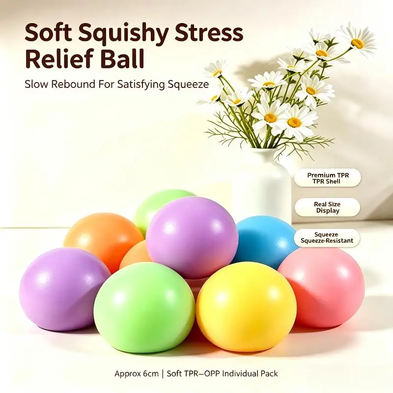 Macaron Color 6cm Soft TPR Squishy Stress Ball Slow Rebound Squeeze Vent Fidget Decompression Toy