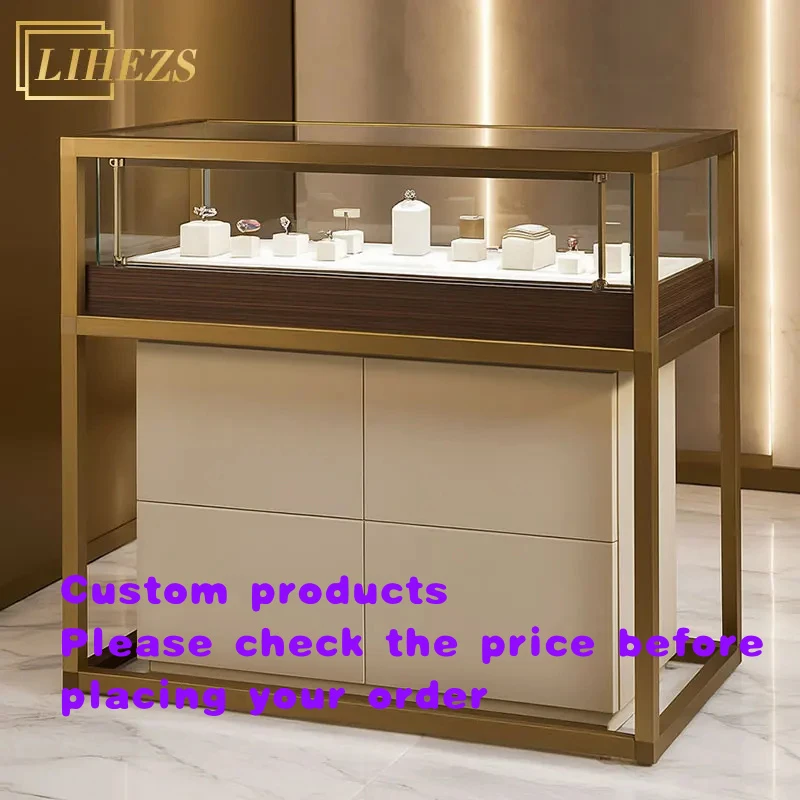 custom.Custom Trendy Stainless Steel Furniture LED Lighting Wooden Lockable Modern Luxury Eco-Friendly Heavy Duty Jewelry Shop S