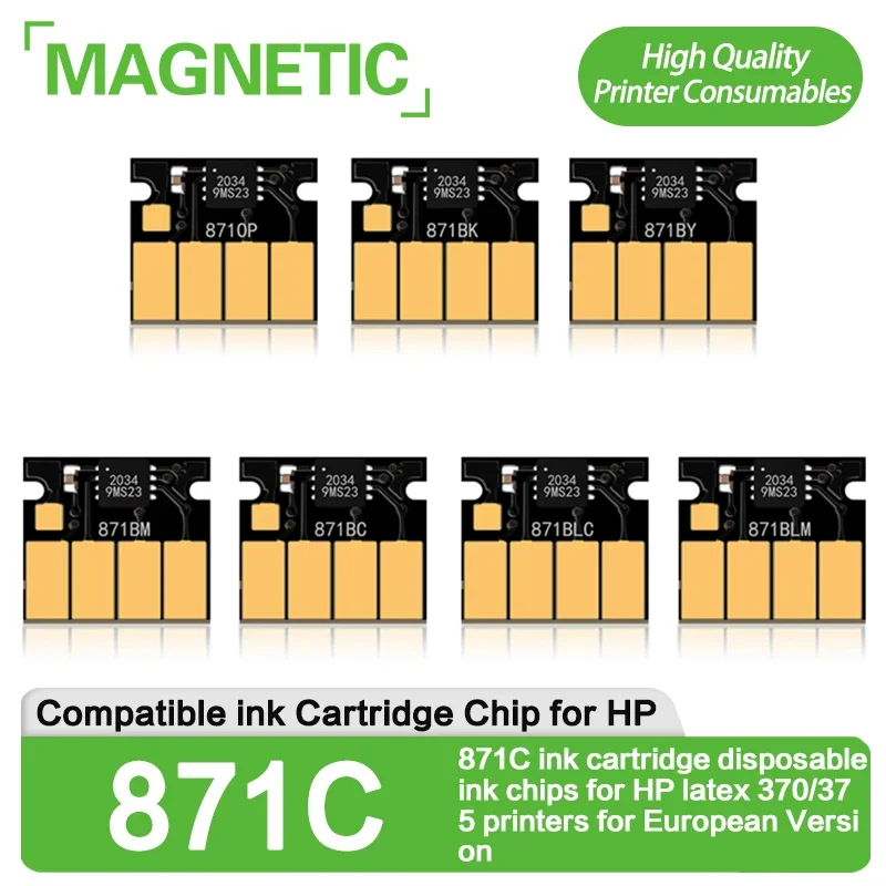 For HP 871C Compatible ink Cartridge Disposable ink chips for HP latex 370/375 printers for European Version 7Color