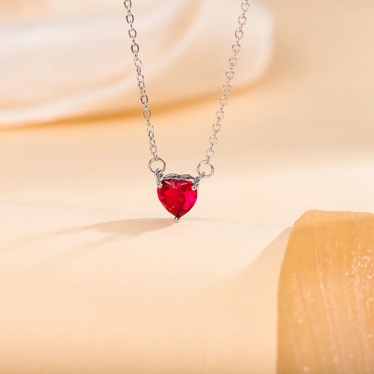 Red Peach Fashion Heart Love Crystal 925 Sterling Silver Clavicle Chain Pendant Necklaces view 4