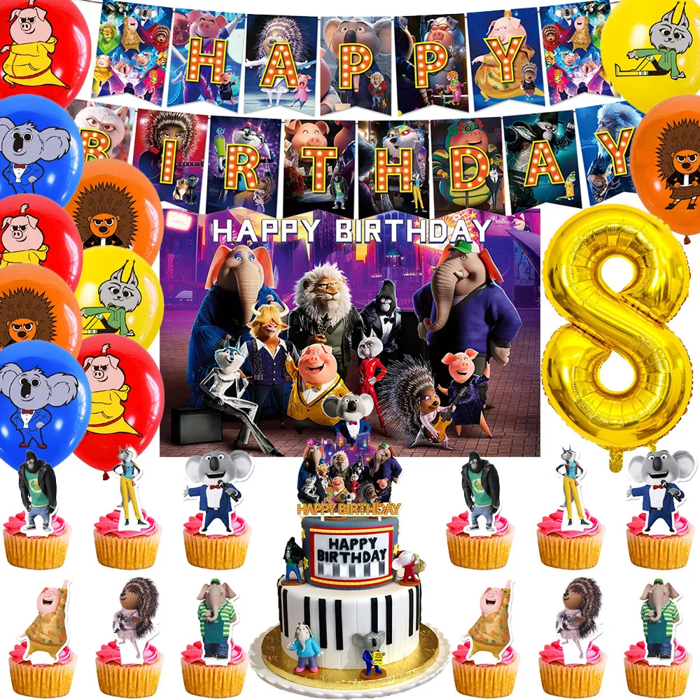 New Happy Good Sound Animal Singing Cartoon Theme Birthday Party Decoration Balloon Backdrop Cake Supplies Banner Baby Shower