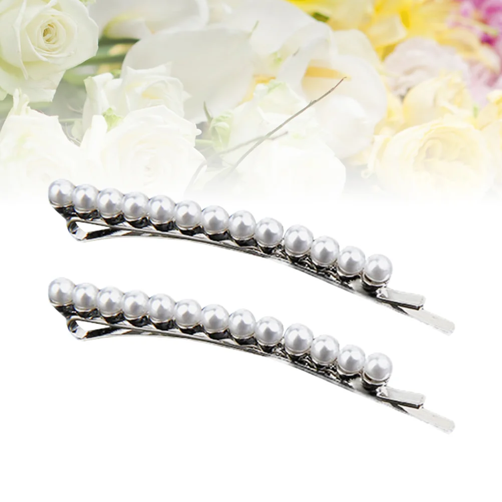 2pcs Manmade Pearl Hair Clips Short Barrettes Bobby Pin Hair for Ladies and Girls (Golden)