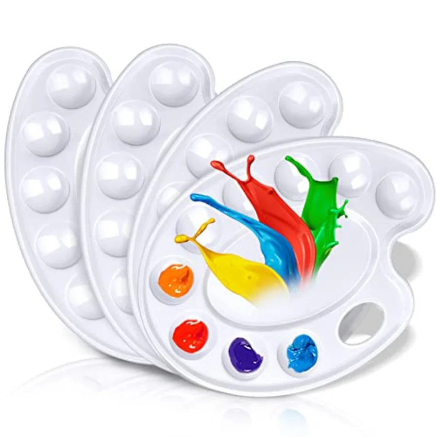 

Upgrade 4 Pack Paint Tray Palettes with Thumb Hole, Plastic Paint Pallets for or Students to Craft DIY Painting or Have a Birth