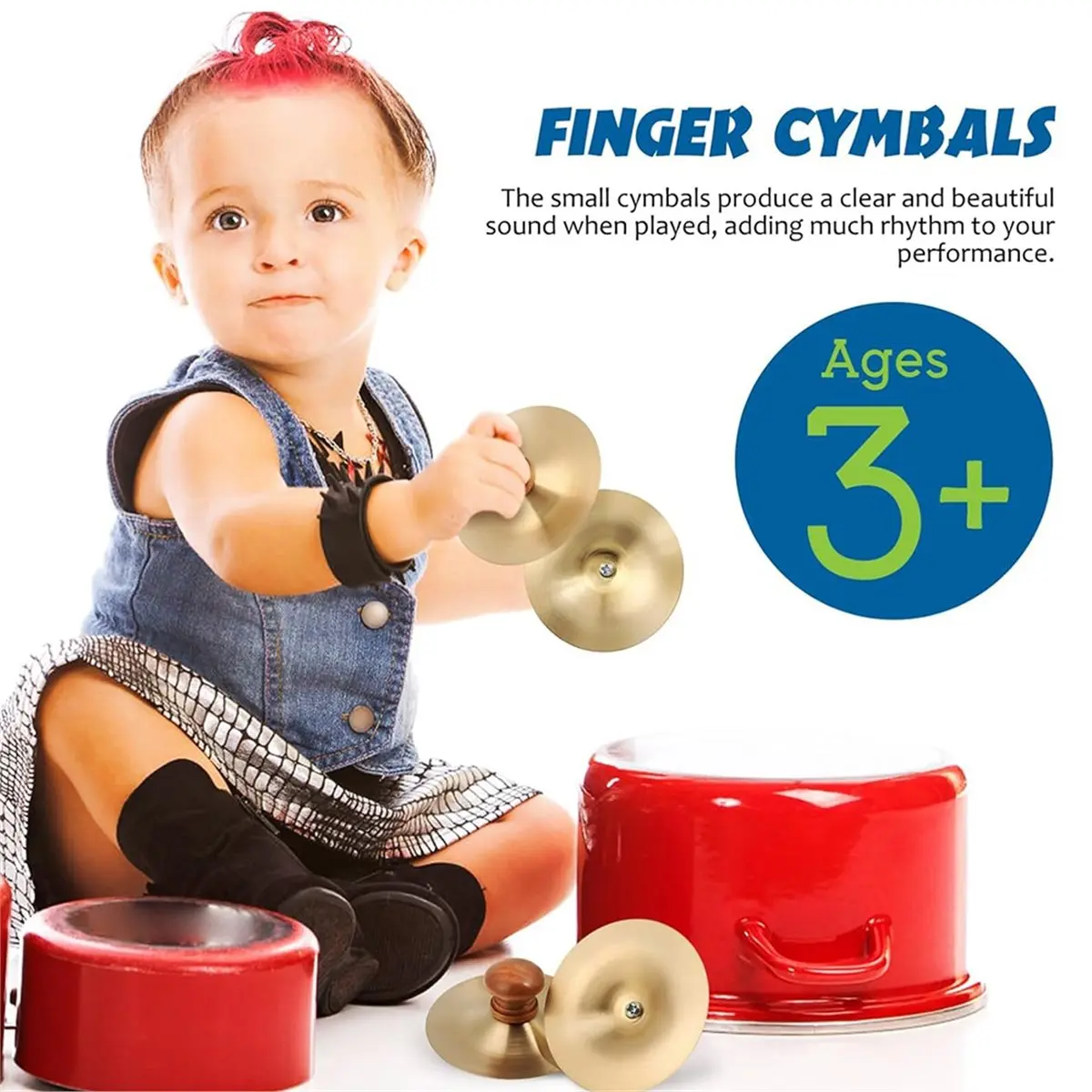 1 Pair Finger Cymbals 7cm/2.75inch Brass Mini Hand Cymbals Handheld Practice Drums for Kids Musical Orff Instrument