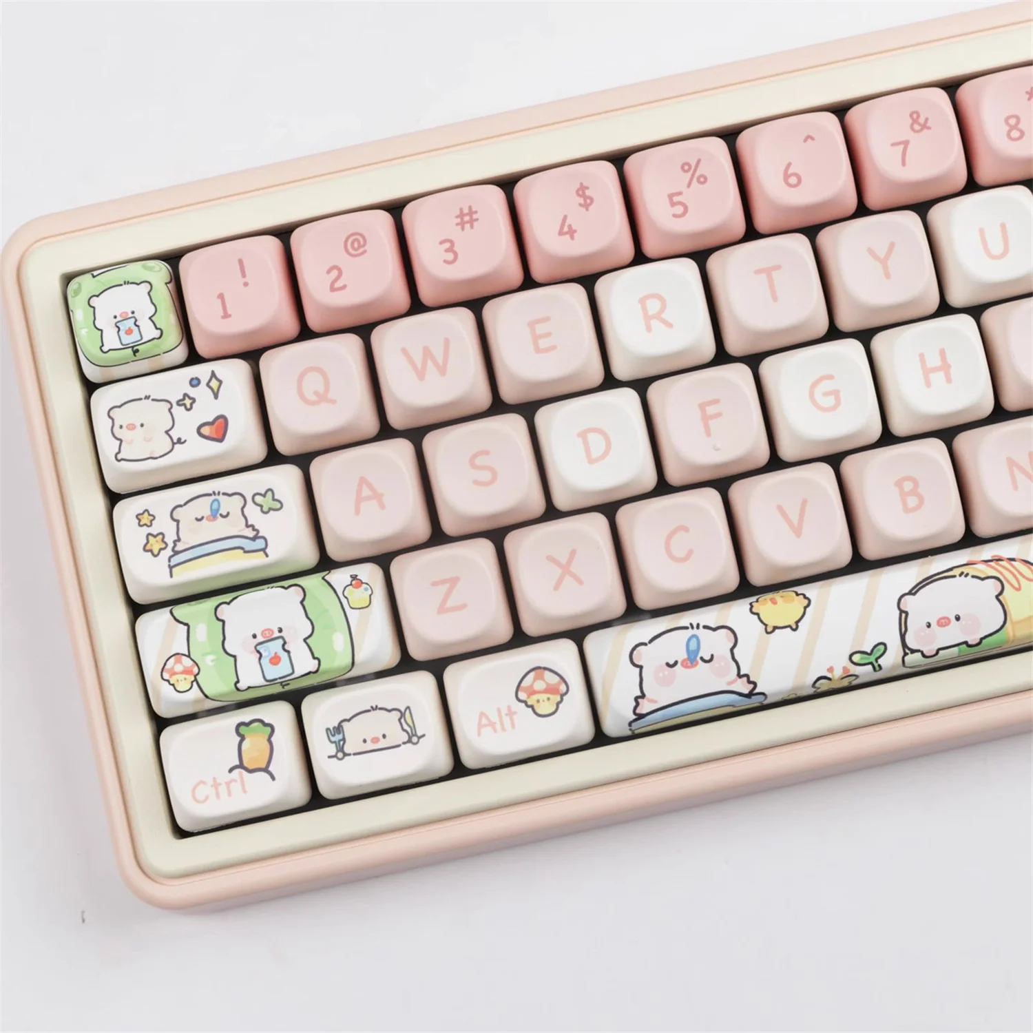 144 Keys Pink Piglet Cartoon Theme Keycaps MOA Profile Key caps English for 61/64/68/84/87/96/98/104 Mechanical Keyboard Keycaps