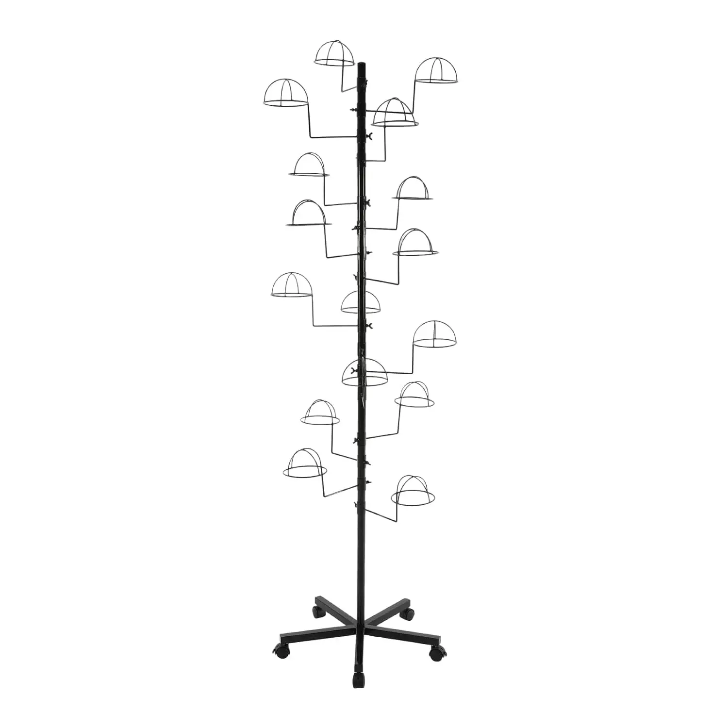 Freestanding Hat Rack 16-Hook with Wheels for Retail Display (black)