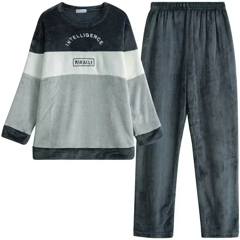 Conjunto de pijama de franela cálida para hombre, ropa de dormir gruesa de manga larga, terciopelo Coral, traje de dibujos animados, ropa de casa para invierno