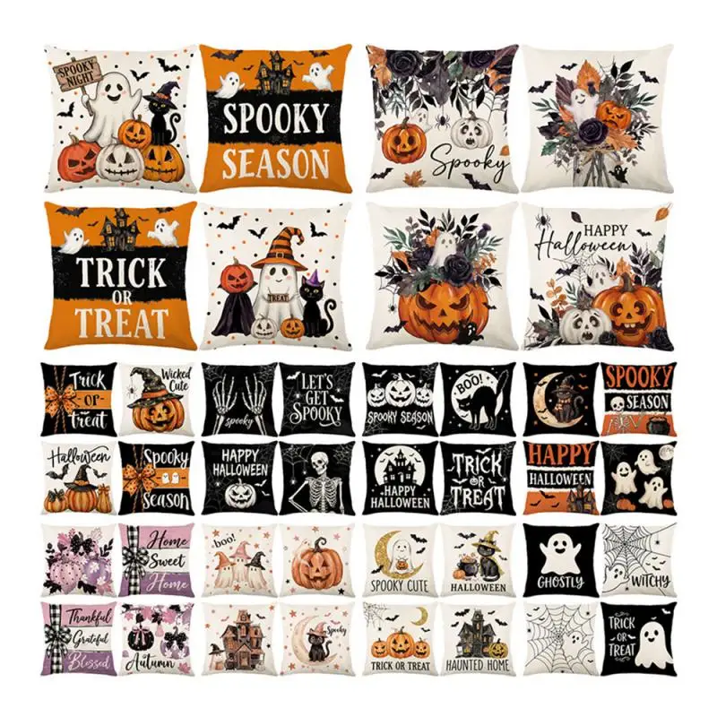 2 Stück Halloween-Kissenbezüge, Cojines, Kürbis-Geist-Motiv, bedruckt, Sofa-Kissenbezug, dekorative Kissenbezüge für den Urlaub, 45 x 45 cm – Detail 9