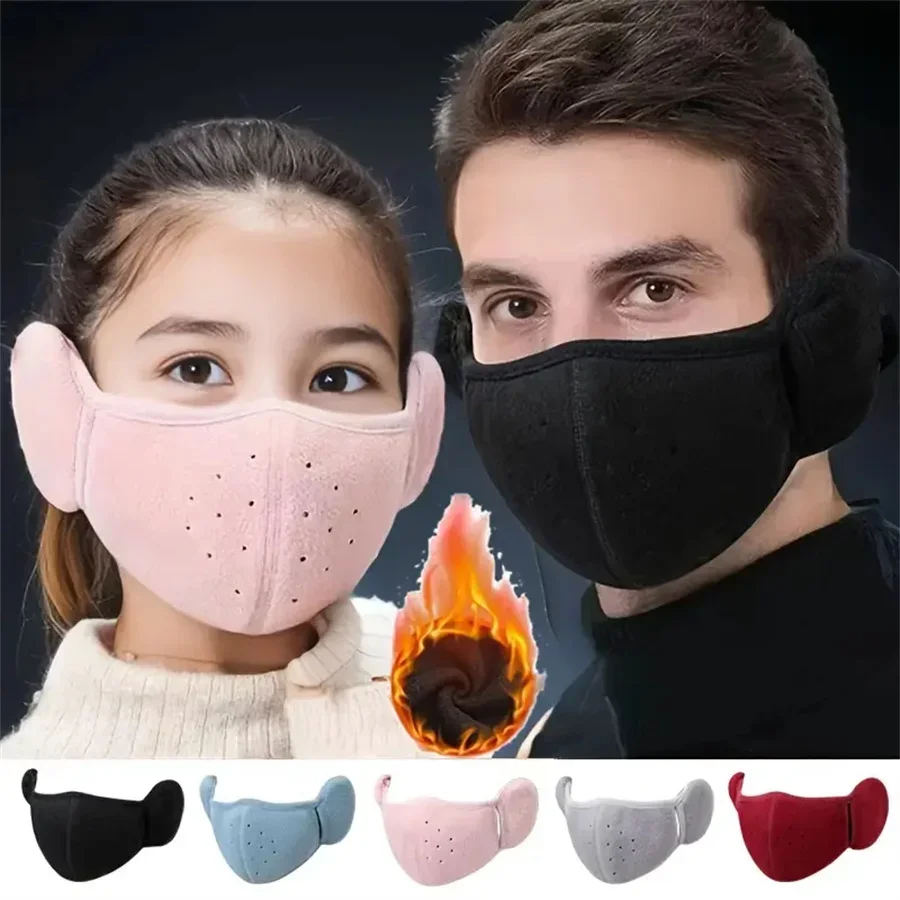 1pc Winter Warm Fleece Masker Oorbeschermers Effen Kleur Unisex Koudbestendig Masker Buiten Fietsen Wandelen Skiën Masker Dames Heren Oorwarmer