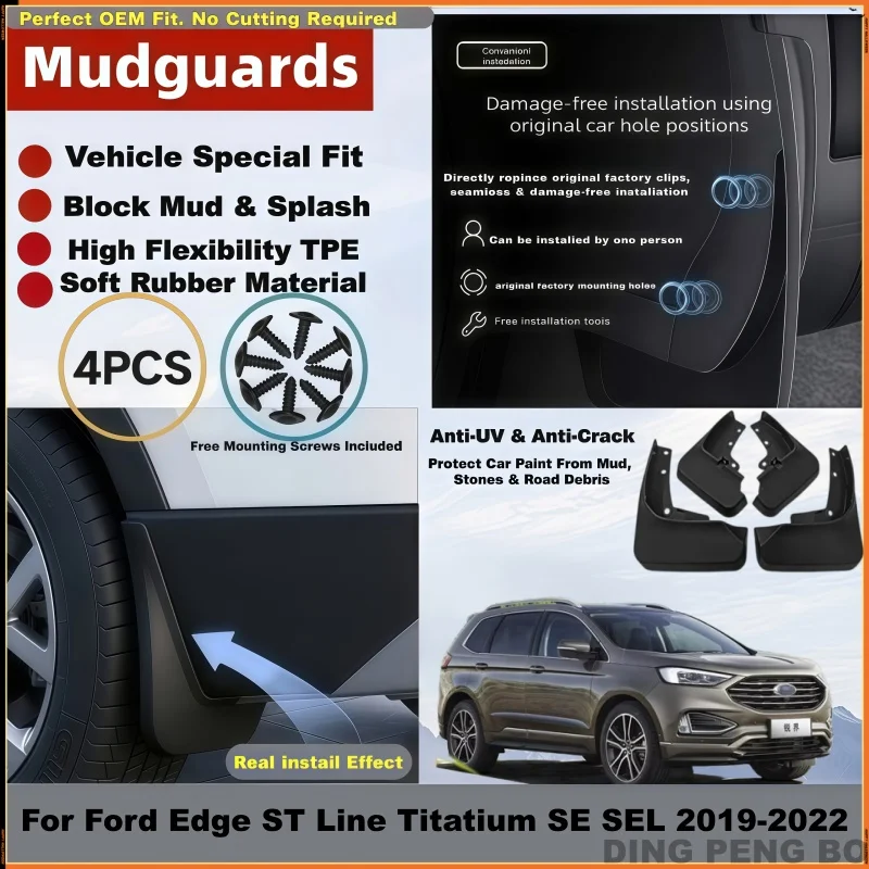 Mud Flaps For Ford Edge ST Line Titatium SE SEL 2019-2022 2020 2021 Splash Guards Fender Matte Black Mudguards Car Accessories