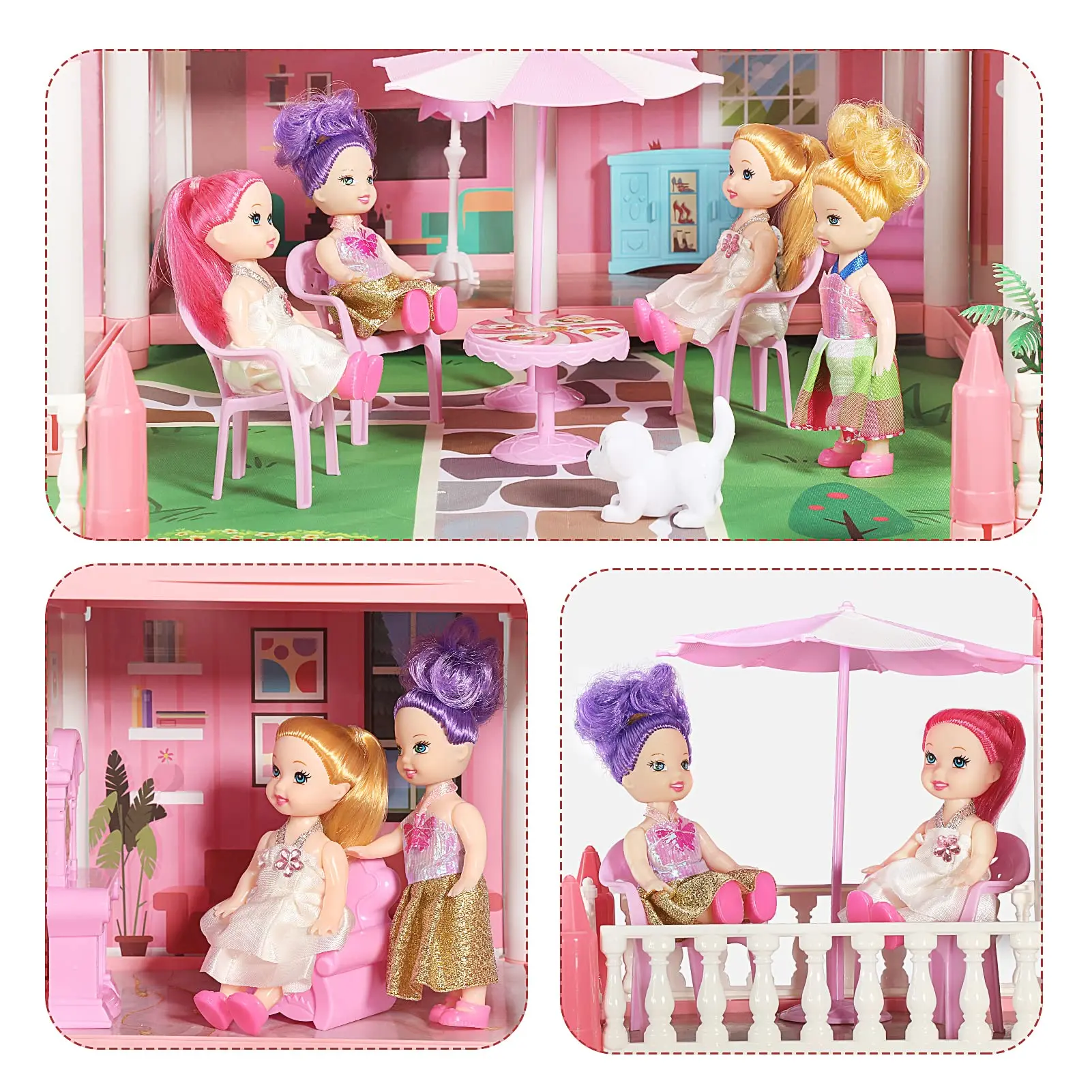 Conjunto de casa de boneca para meninas, brinquedos da casa dos sonhos com 4 móveis, fingir jogar Dreamhouse, bricolage com luz, 4 andares, 11 quartos