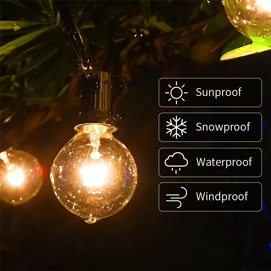 2022 New Christmas Fairy Lights Outdoor Waterproof 25Ft G40 Vintage Globe Bulb String Lights for Patio Garden Garland Decoration