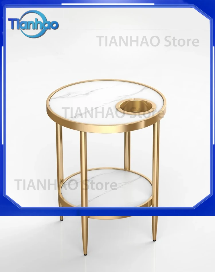 Modern Nordic Circle End Table Coffee Table with Metal Frame Sturdy Round Sofa Side Table for Living Room Marble Grain for