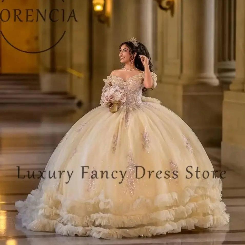 

Luxury Quinceanera Dresses Sweet 16 Ball Gown Beadings Off Shoulder Ruffle Princess Birthday Gown Customized abiti da cerimonia