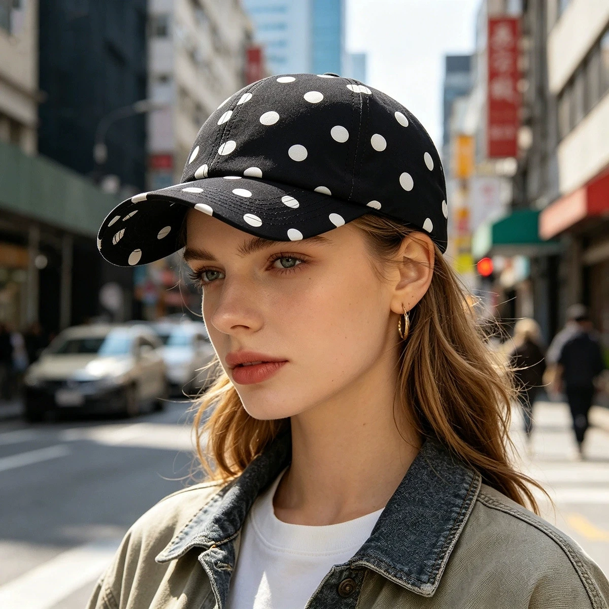 

Korean Ins Black White Polka Dot Baseball Cap Spring Summer Outdoor Unisex Sun Hat for Travel